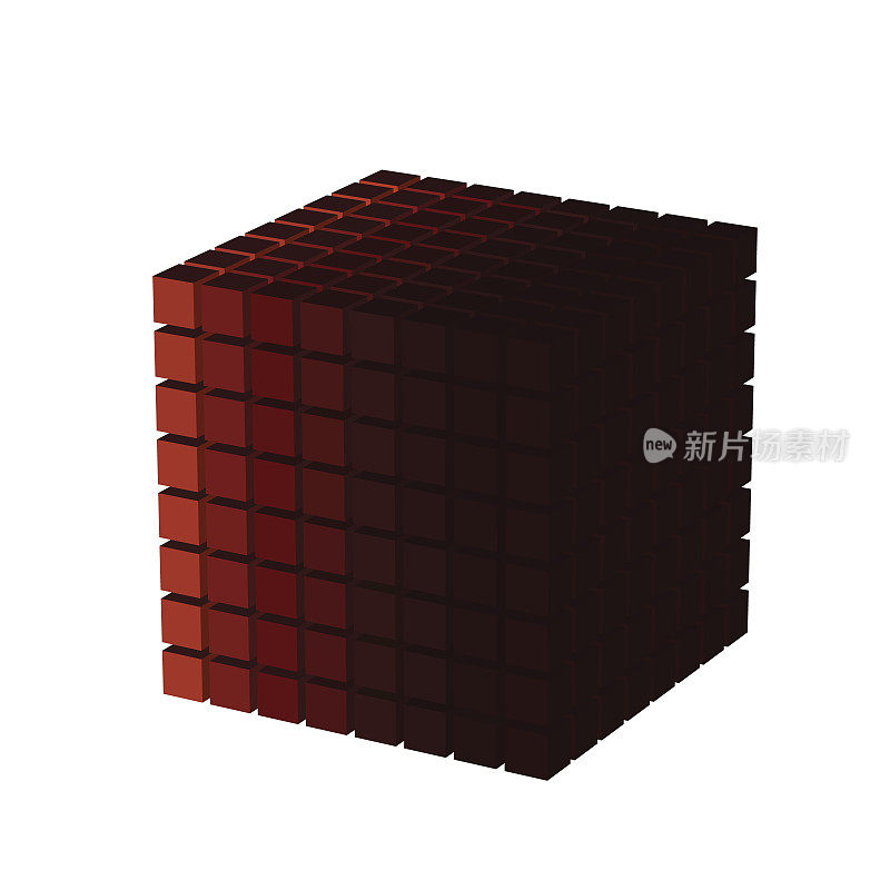 8x8颜色渐变小立方体形状的大立方体。大数据的概念。体素的艺术。3 d矢量插图。
